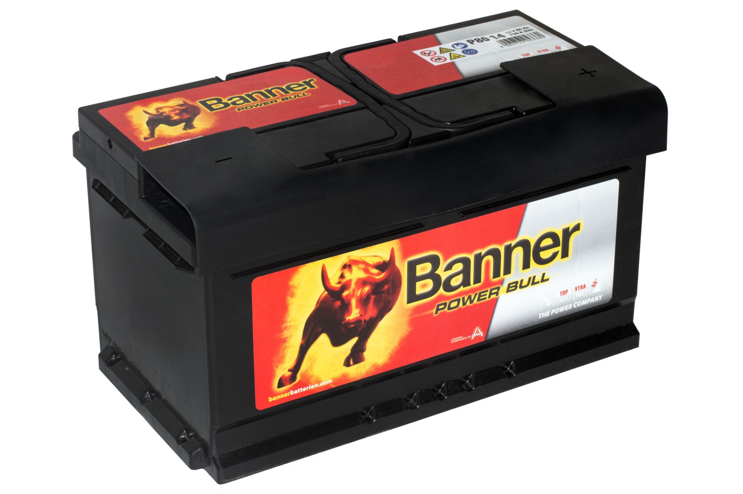 АКУМУЛЯТОРНА БАТАРЕЯ BANNER НА РІДКОМУ ЕЛЕКТРОЛІТІ ВИКОРИСТОВУЮТЬСЯ ДЛЯ ЗАПУСКУ ПОРШНЕВИХ ДВИГУНІВ 12V 80AH EN POWER BULL